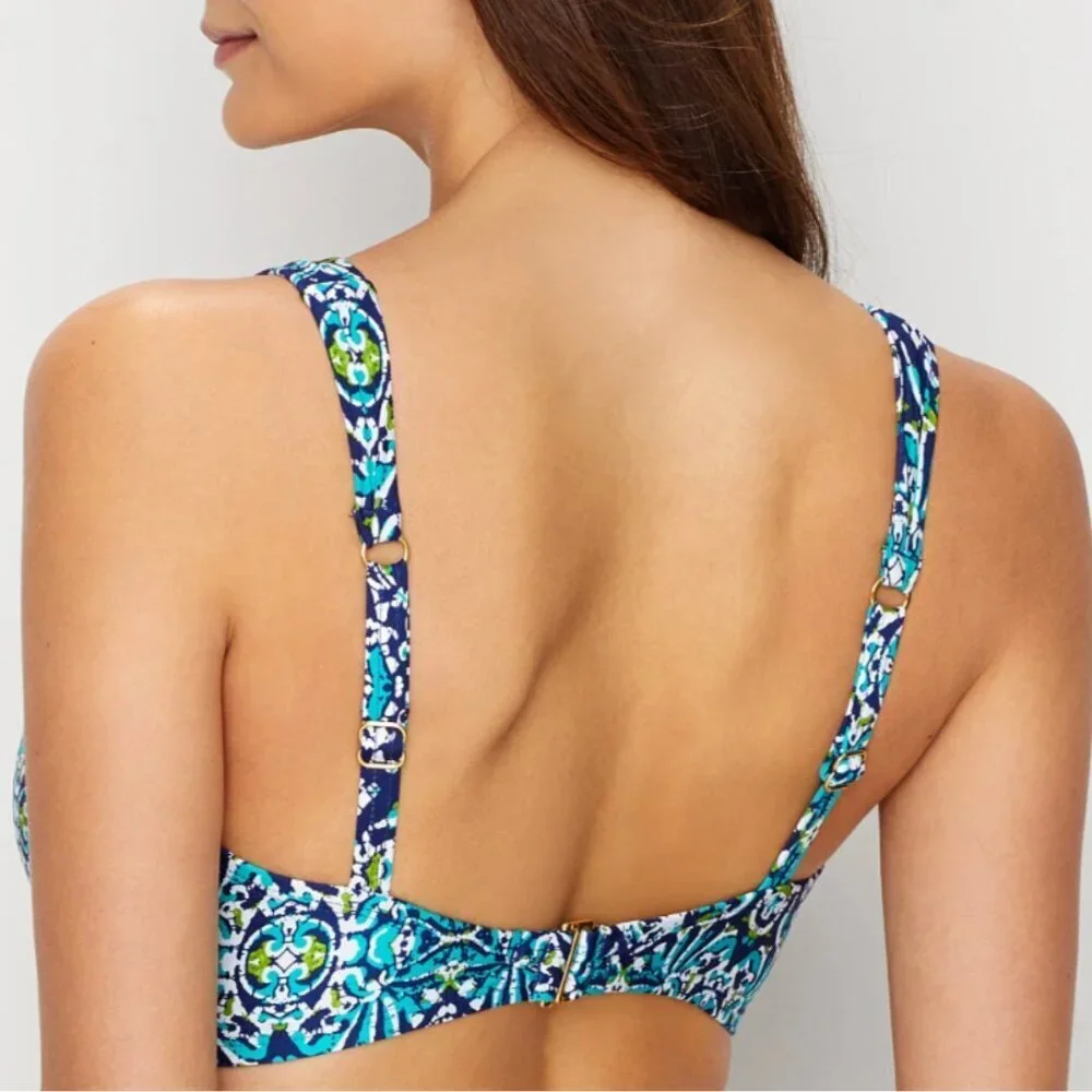 NWT La Blanca Tuvalu Tapa Tie Front Knot Bikini Top Sz. 14